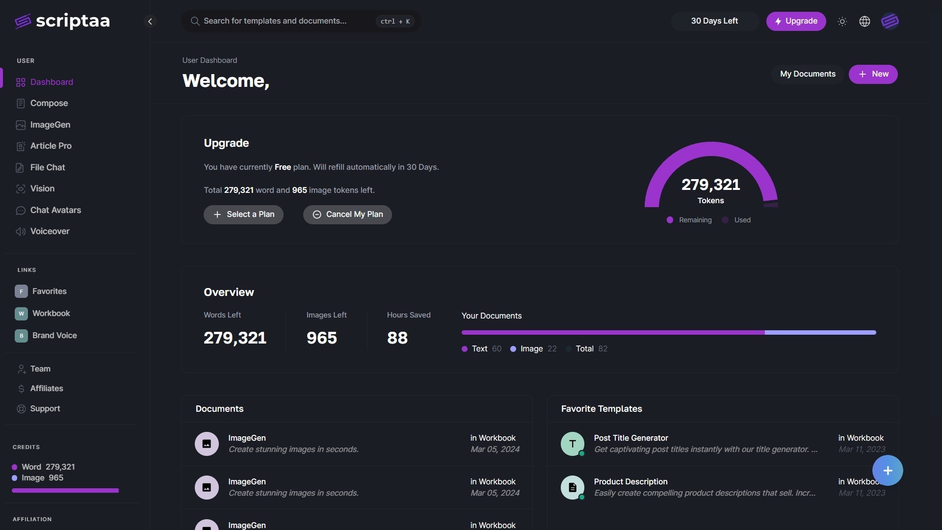 MagicAI Dashboard Mockup